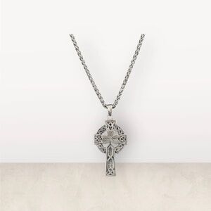 Large Men’s 925 Sterling Silver Irish Celtic Shamrock Cross Necklace Free Chain